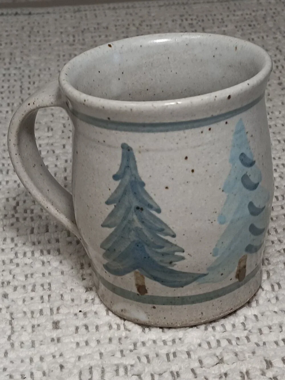 JB Pottery Vintage Studio Art Double Pine Tree Stoneware Coffee Mug Cup